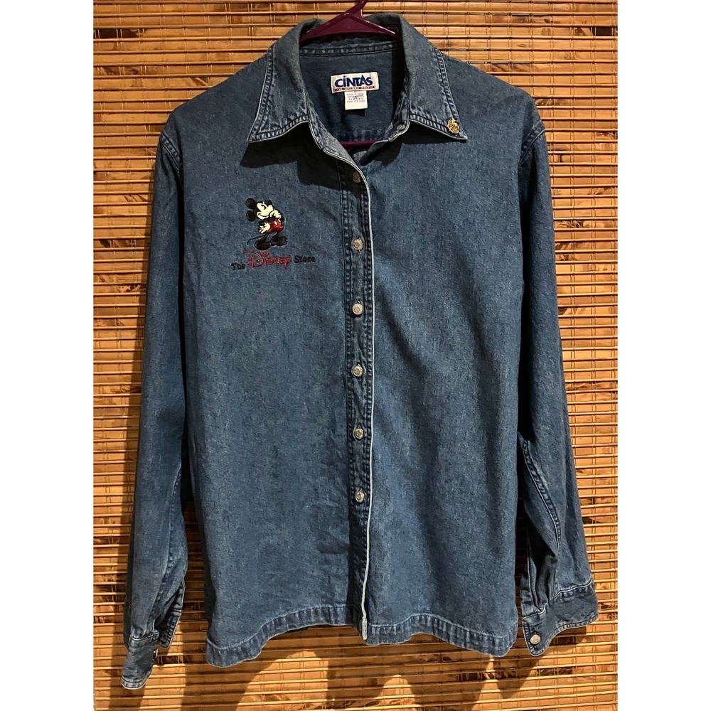 Vintage Disney Store Mickey Mouse Denim Shirt Pin Cintas‎ Blue Large Steamboat